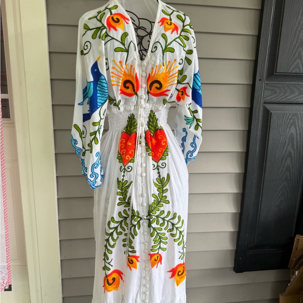 Fillyboo Resort White and Orange Plunge Sundress